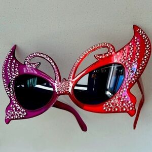 Unique Purple and Red Rhinestone Sunglasses
